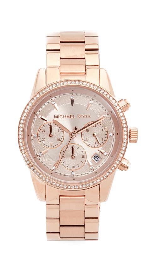 michael kors grey rose gold tone watch|Michael Kors ritz chronograph.